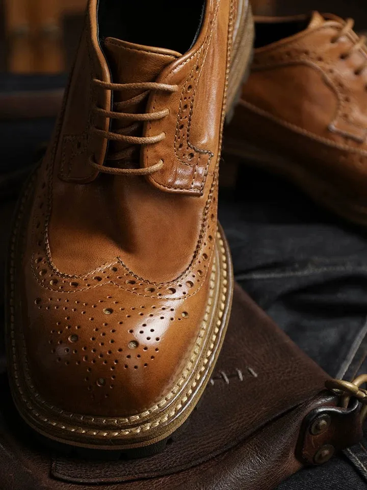 Men's Washed Brogue Derby Shoes