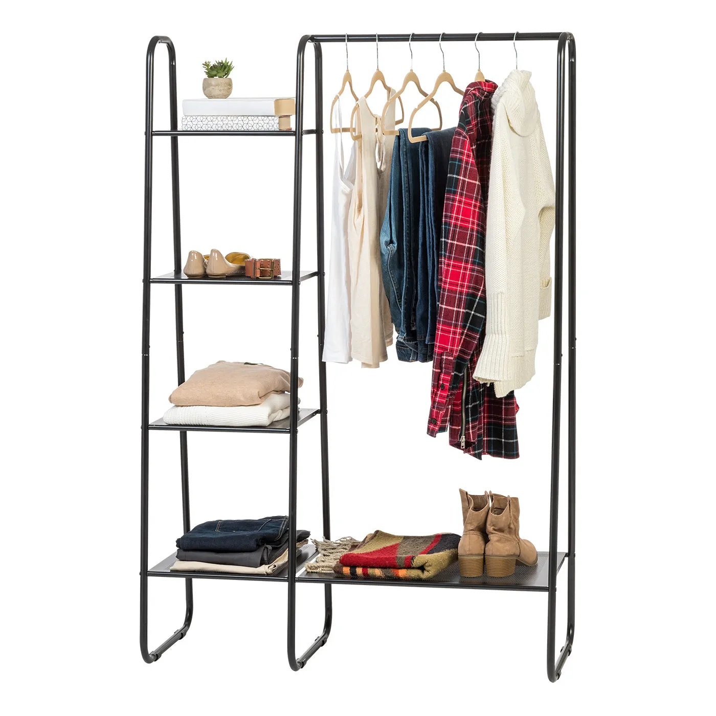 Metal Garment Rack with Metal Mesh Shelves