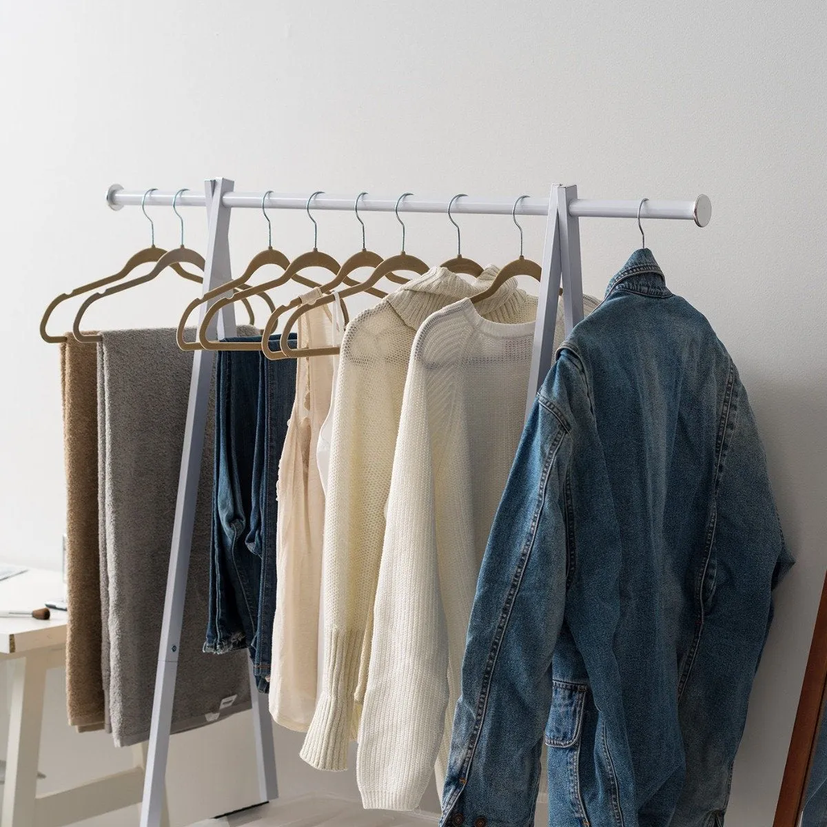 Metal Garment Rack with Slatted Shelf