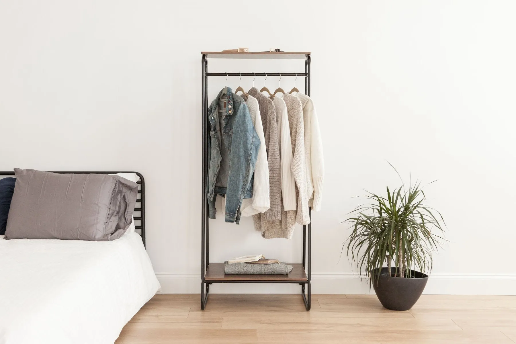 Metal Garment Rack with Wood Shelf - 2 Shelf