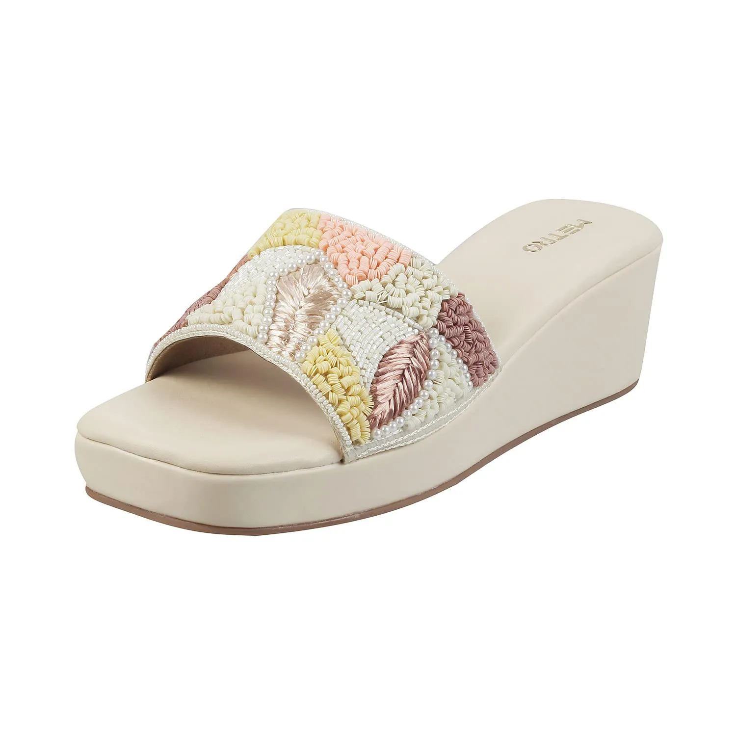 Metro Womens Beaded Beige Slip Ons