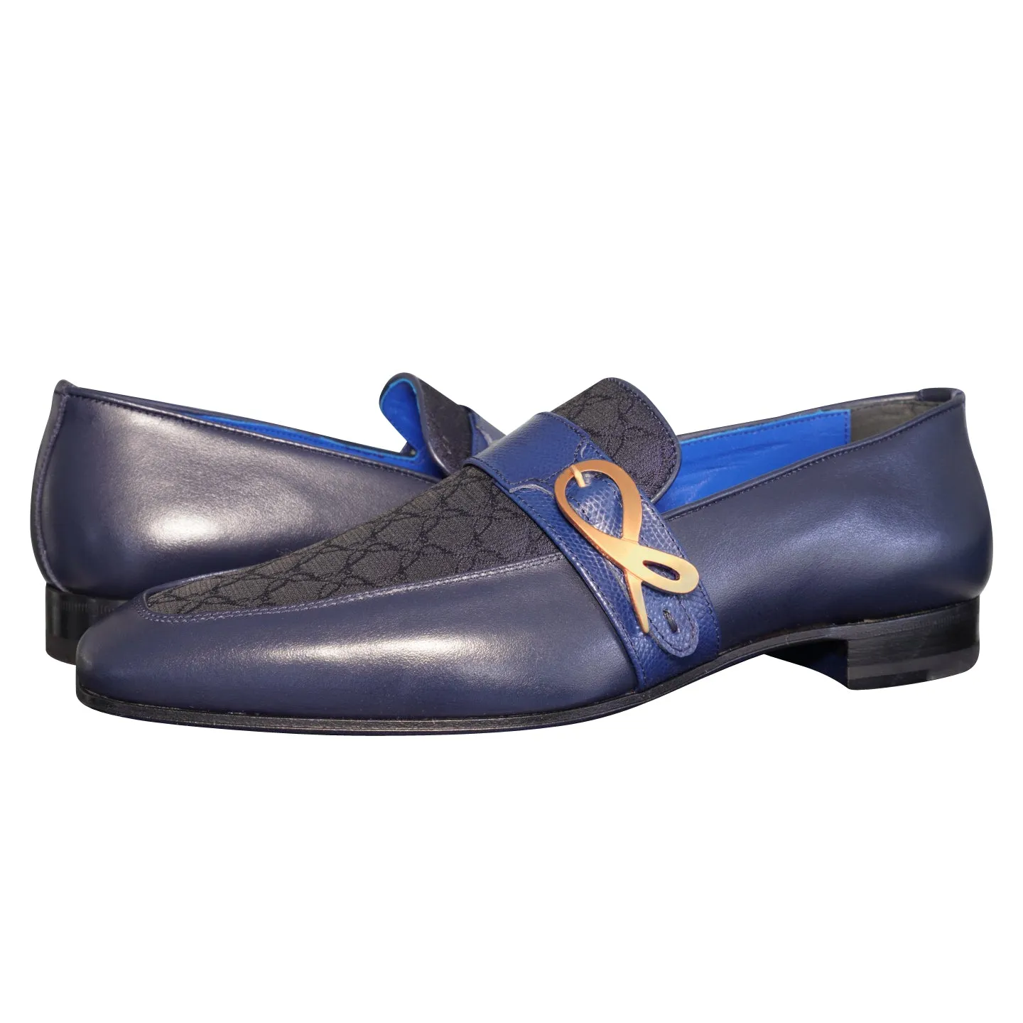 Midnight Marino Logo Monk Loafers With Rose Gold Buckle