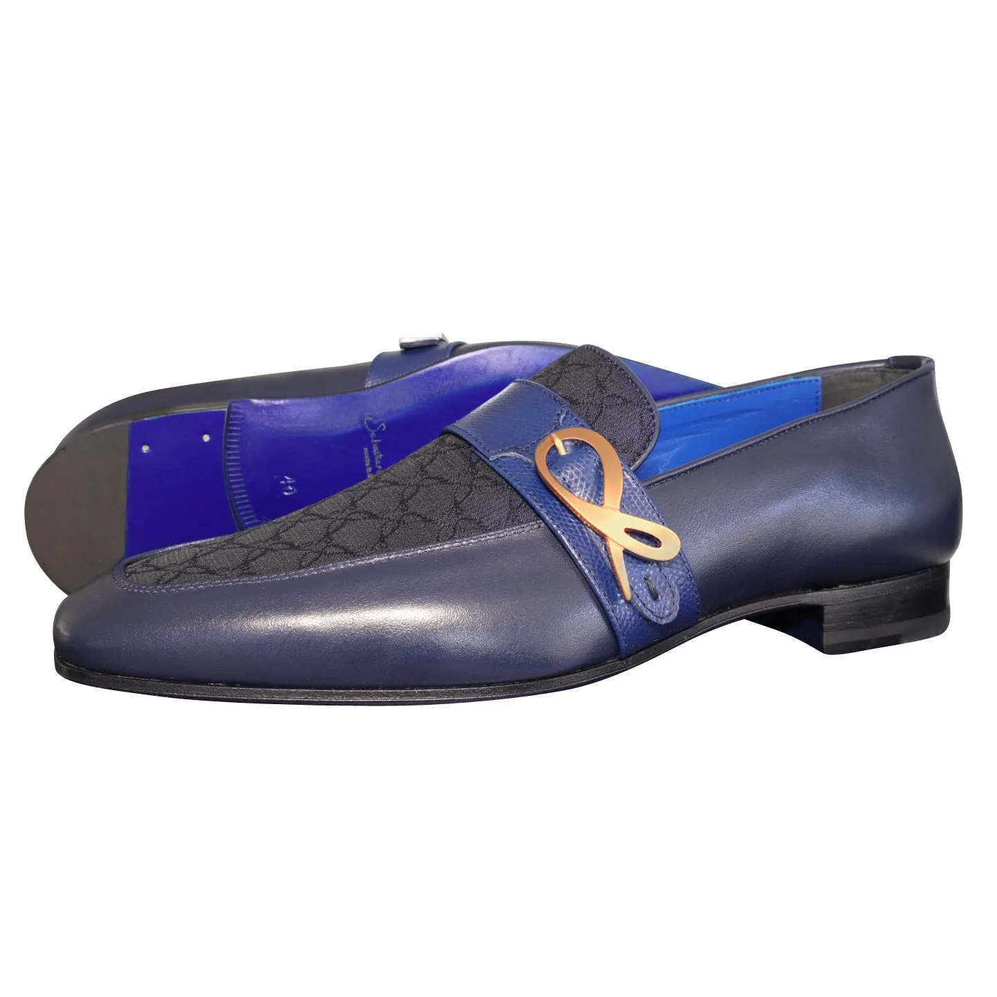 Midnight Marino Logo Monk Loafers With Rose Gold Buckle