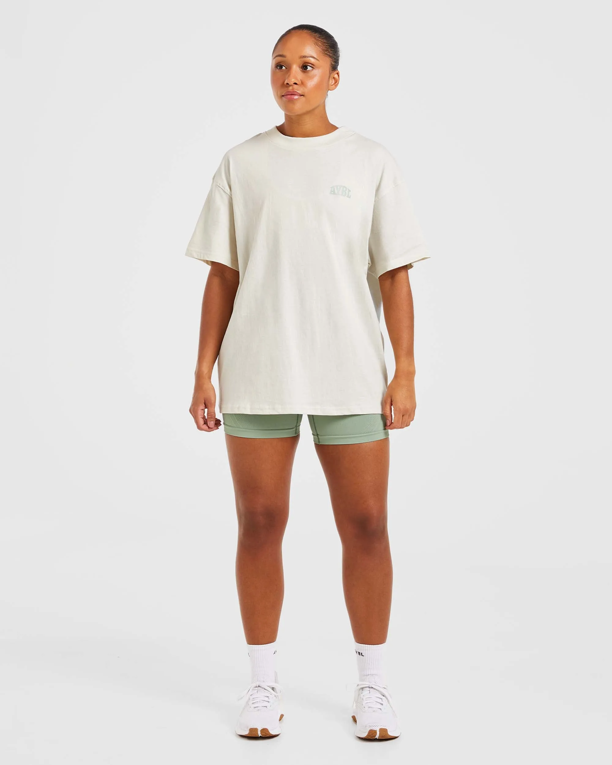 Mind Over Matter Oversized T Shirt - Beige/Green