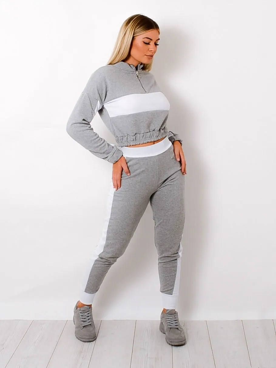 Nadie Grey White Stripped Cuffed Lounge Set