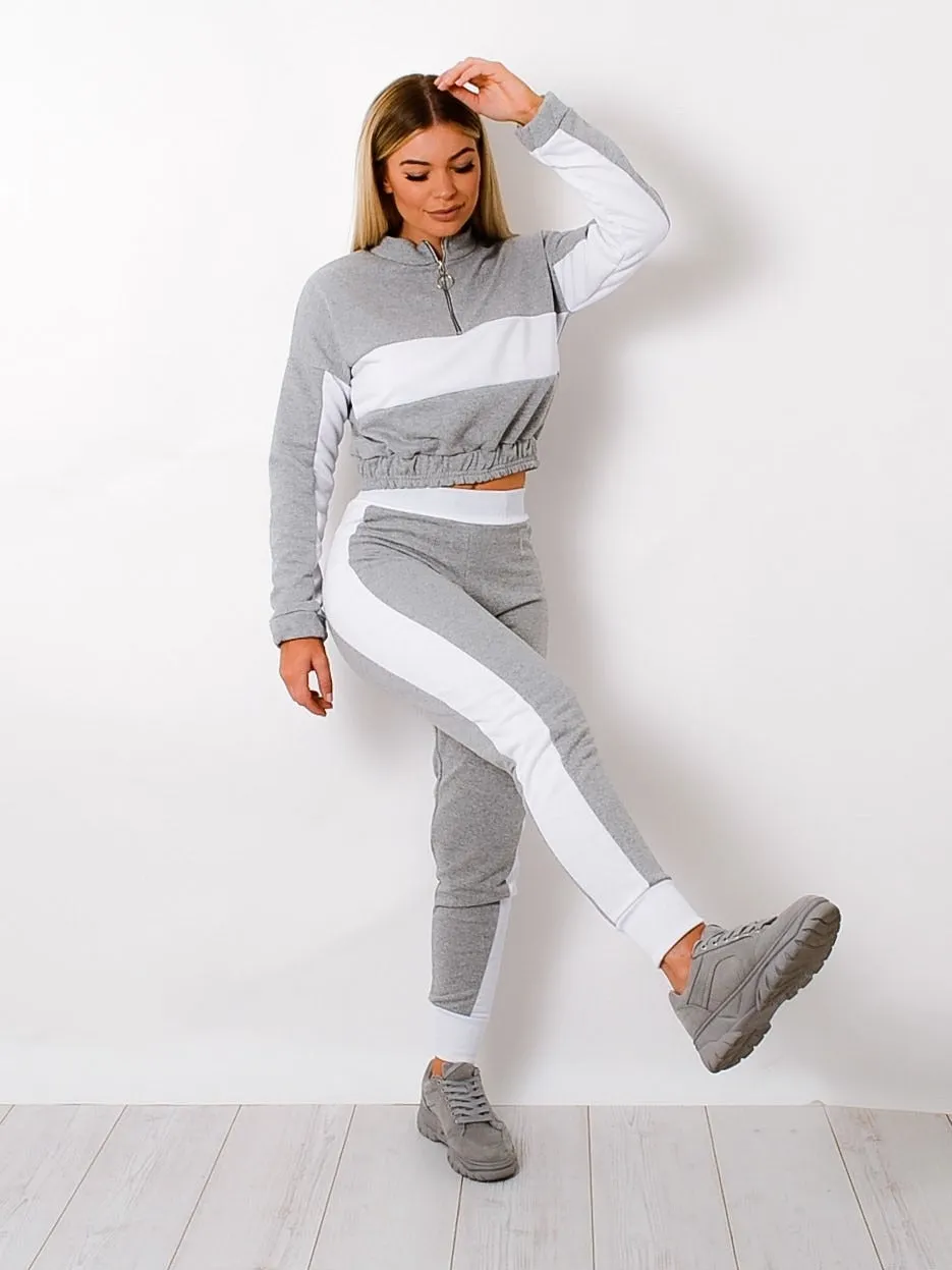 Nadie Grey White Stripped Cuffed Lounge Set