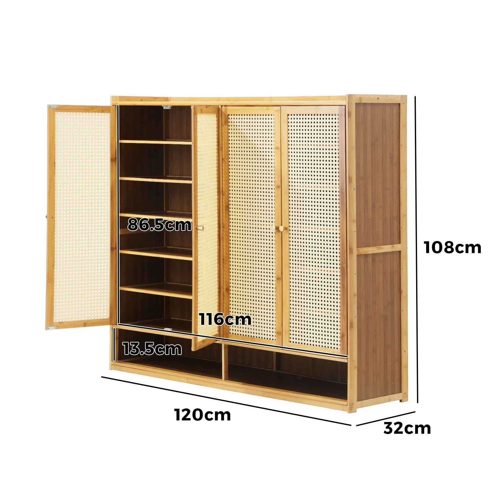 Oikiture Shoe Storage Cabinet Shoes Rack Organiser Shelf 4 Doors Rattan Brown