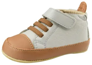 Old Soles Boy's High Ball Premium Leather First Walker Sneaker Shoes, Gris/Tan