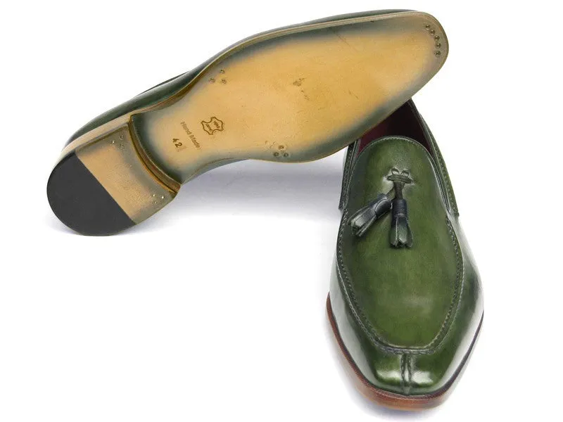 Paul Parkman Green Hand Painted Leather Loafer With Tassel