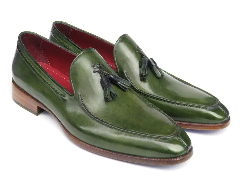 Paul Parkman Green Hand Painted Leather Loafer With Tassel