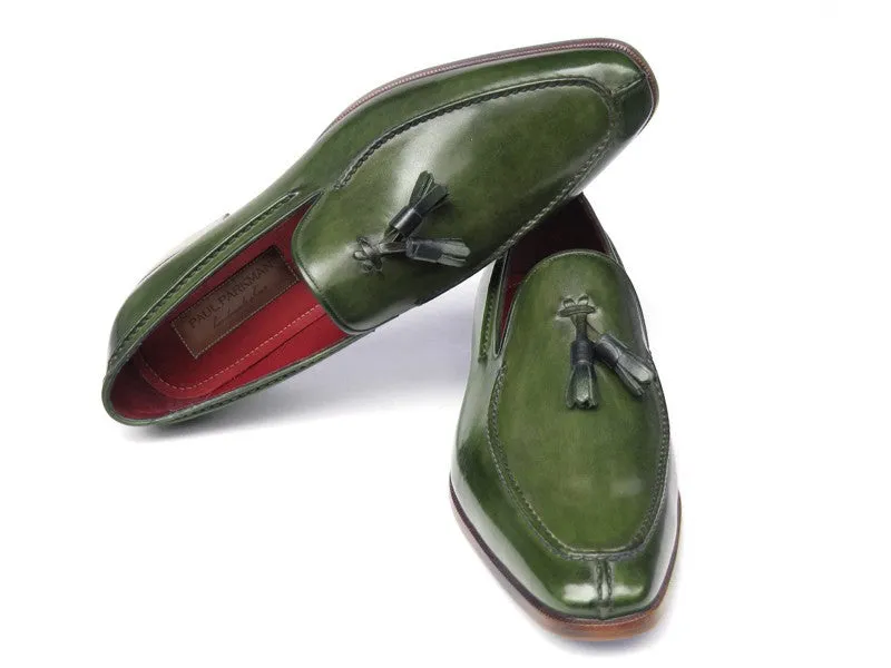 Paul Parkman Green Hand Painted Leather Loafer With Tassel