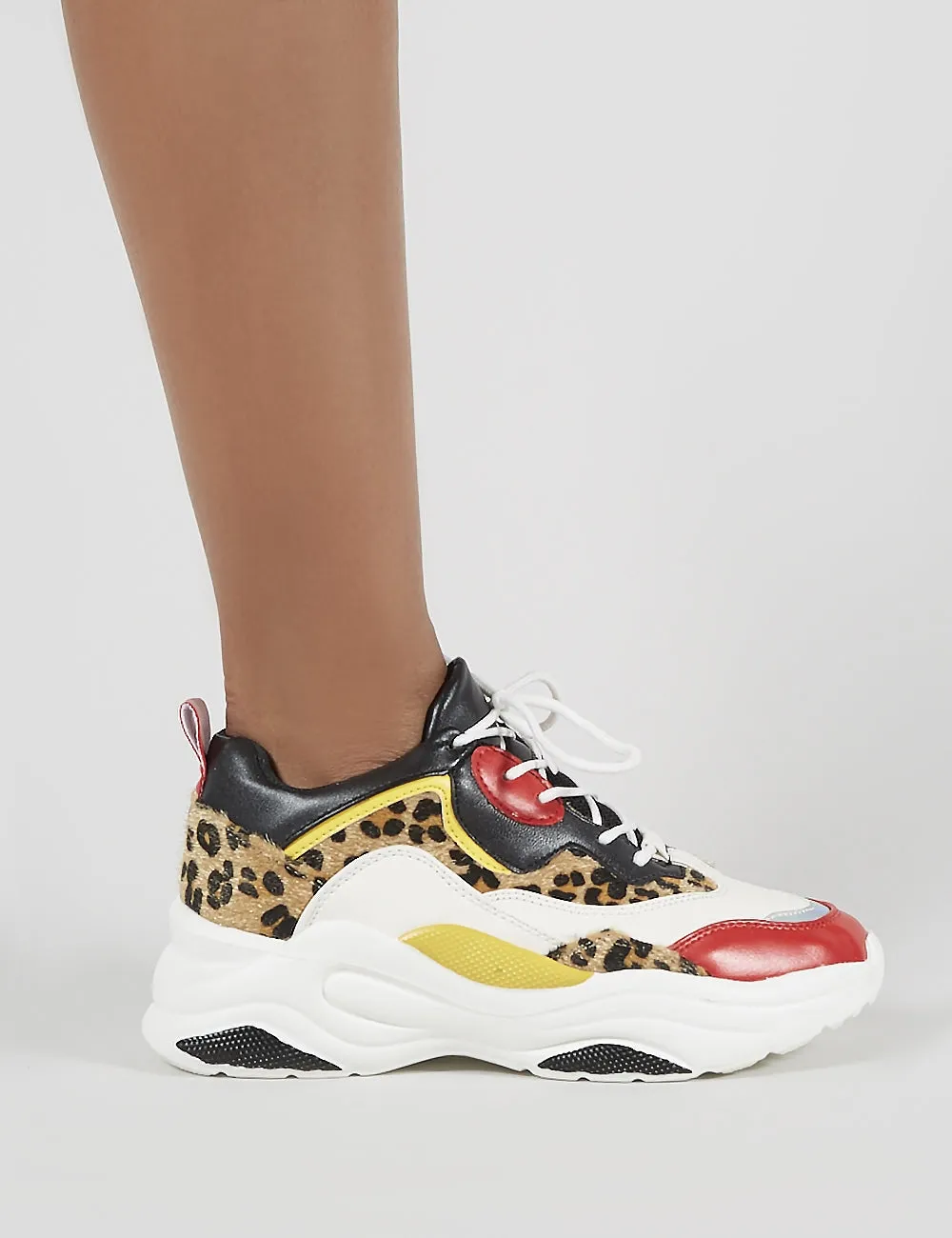 Pounce Chunky Trainers in Colourblock and Leopard Print