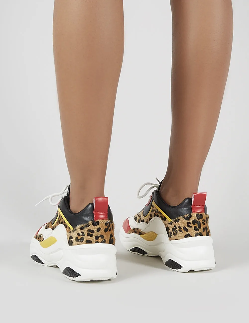 Pounce Chunky Trainers in Colourblock and Leopard Print