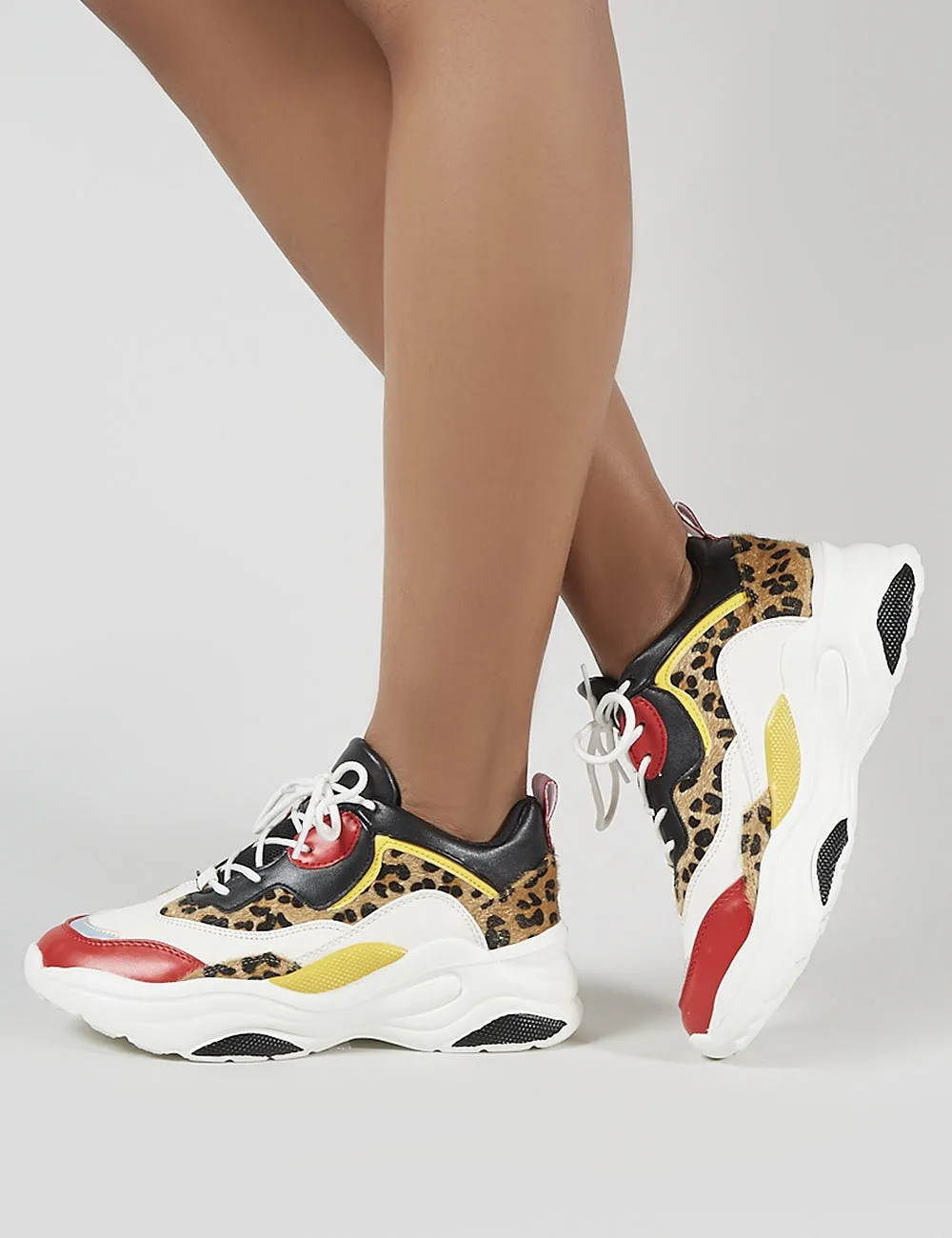 Pounce Chunky Trainers in Colourblock and Leopard Print