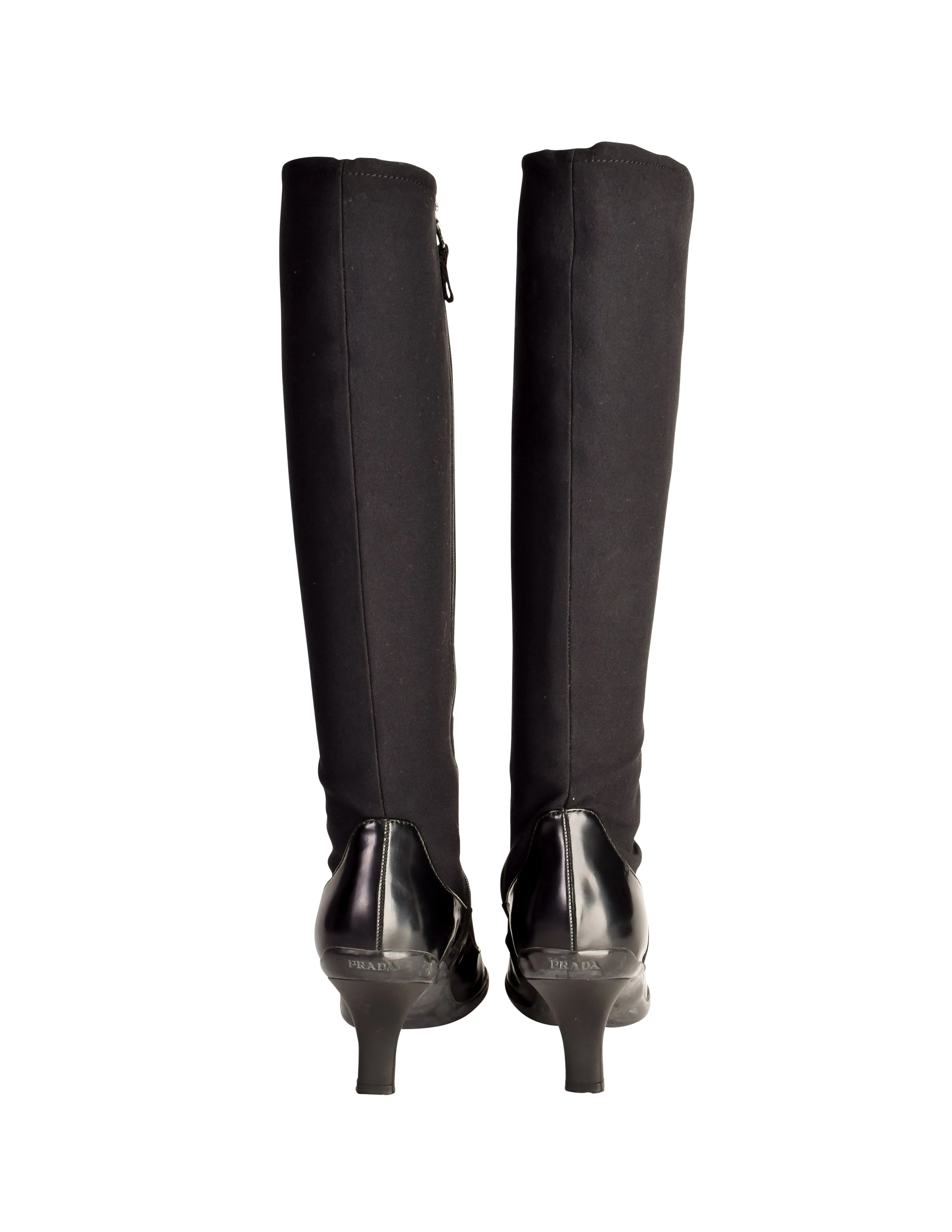 Prada Vintage 1990s Black Neoprene Leather Knee High Boots