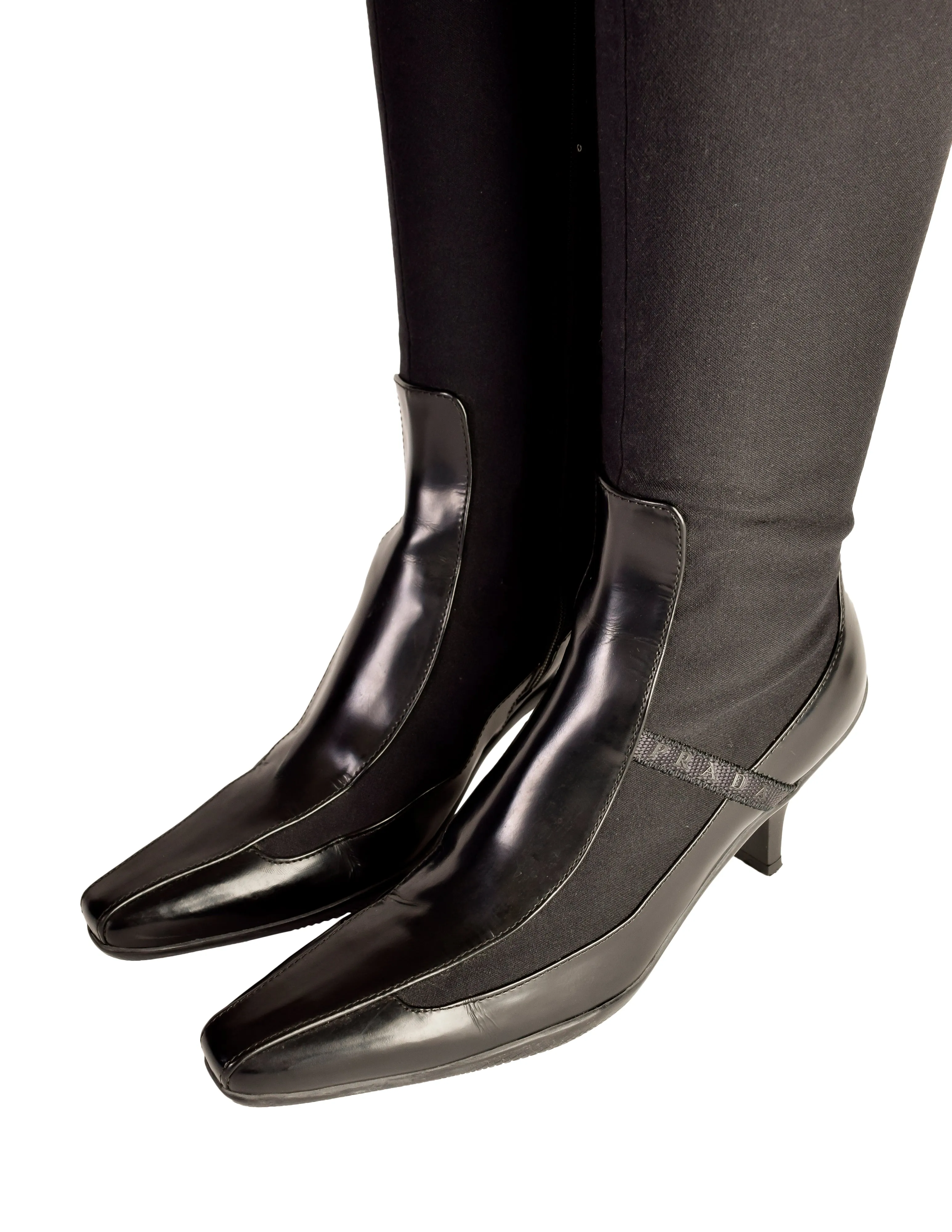 Prada Vintage 1990s Black Neoprene Leather Knee High Boots