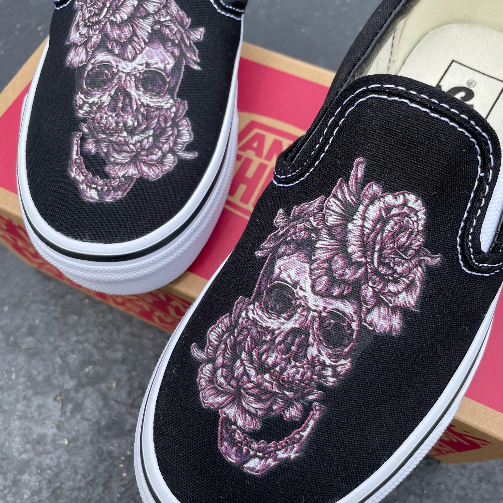 Purple Flower Skull Slip Ons