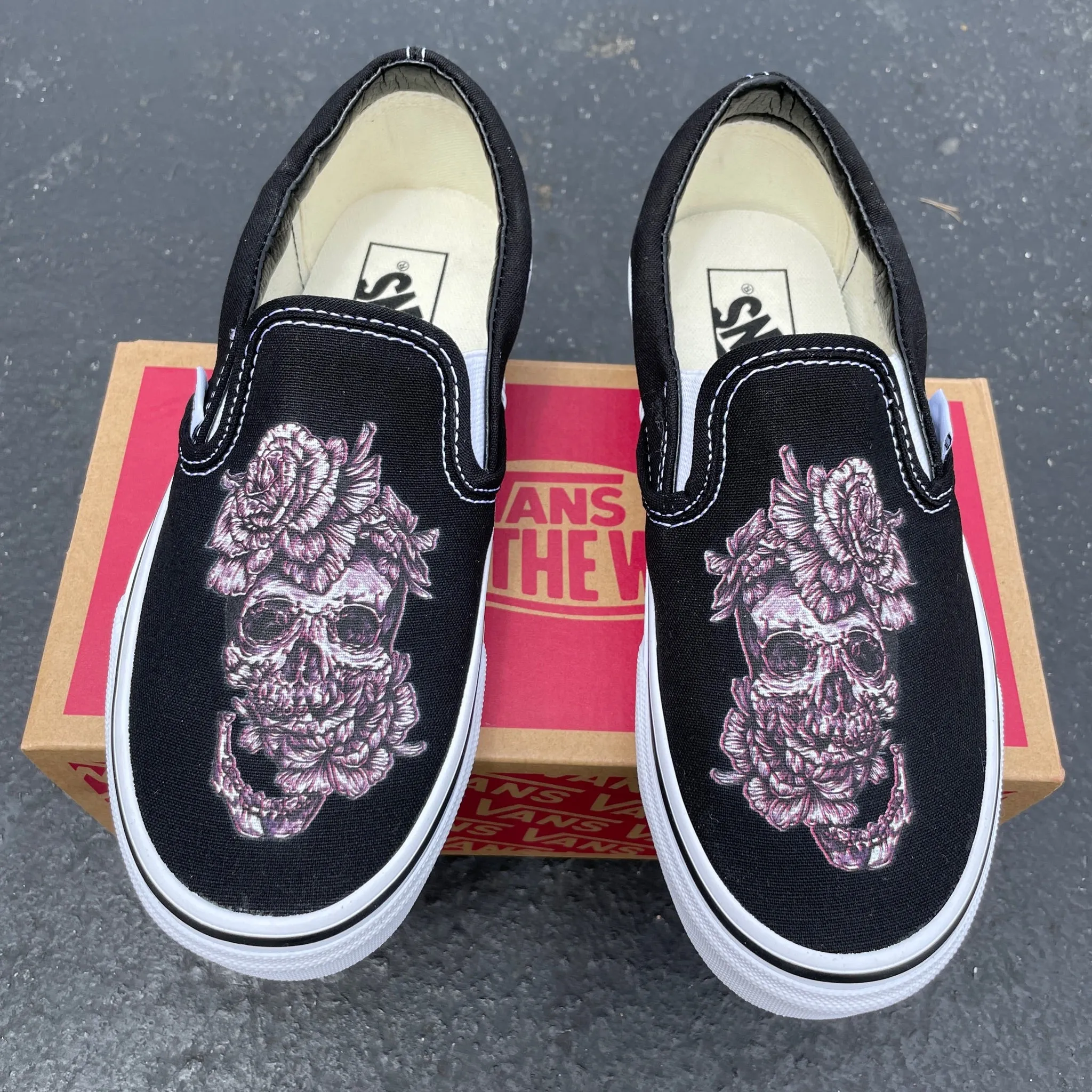 Purple Flower Skull Slip Ons