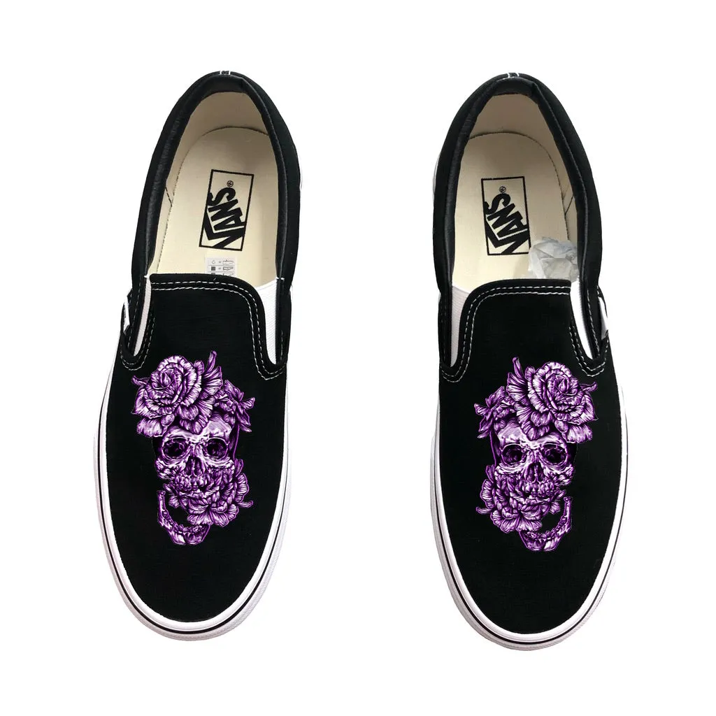 Purple Flower Skull Slip Ons