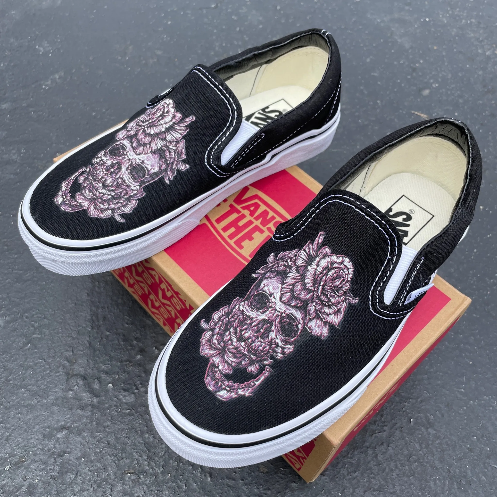 Purple Flower Skull Slip Ons