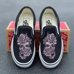 Purple Flower Skull Slip Ons