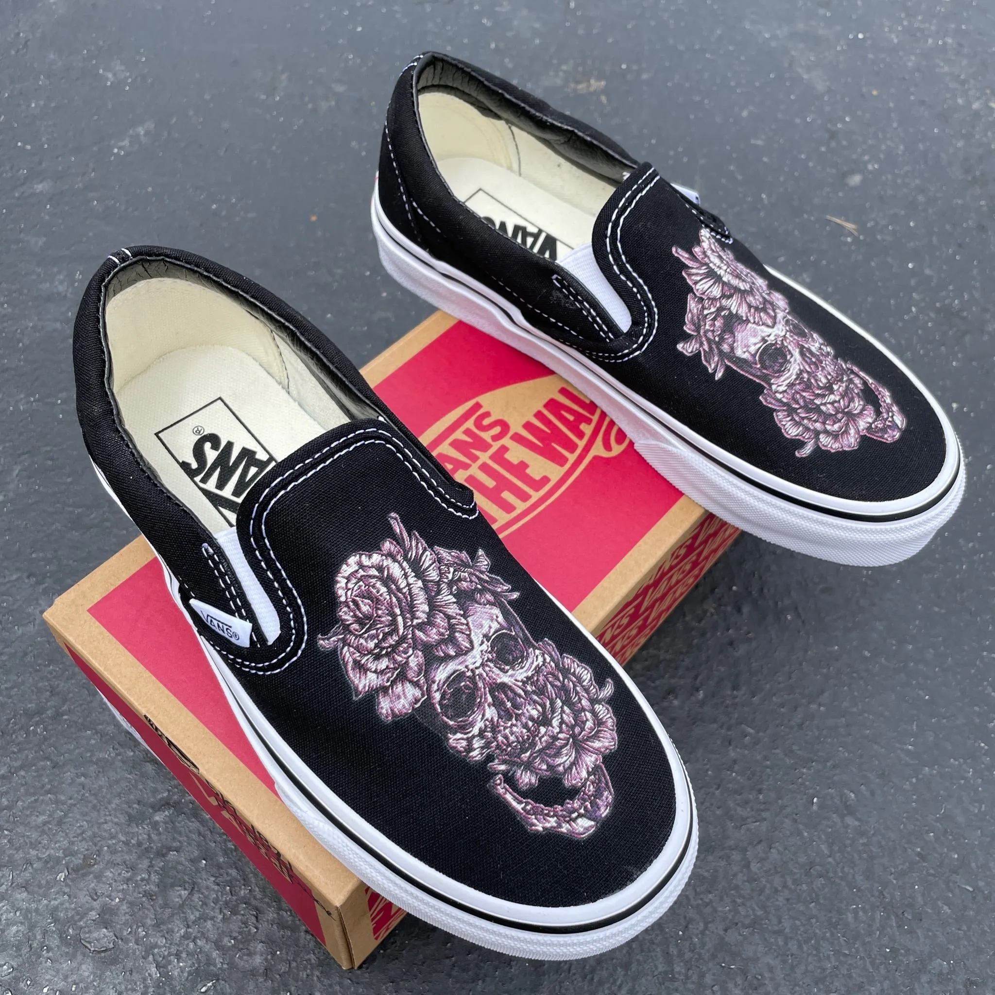 Purple Flower Skull Slip Ons