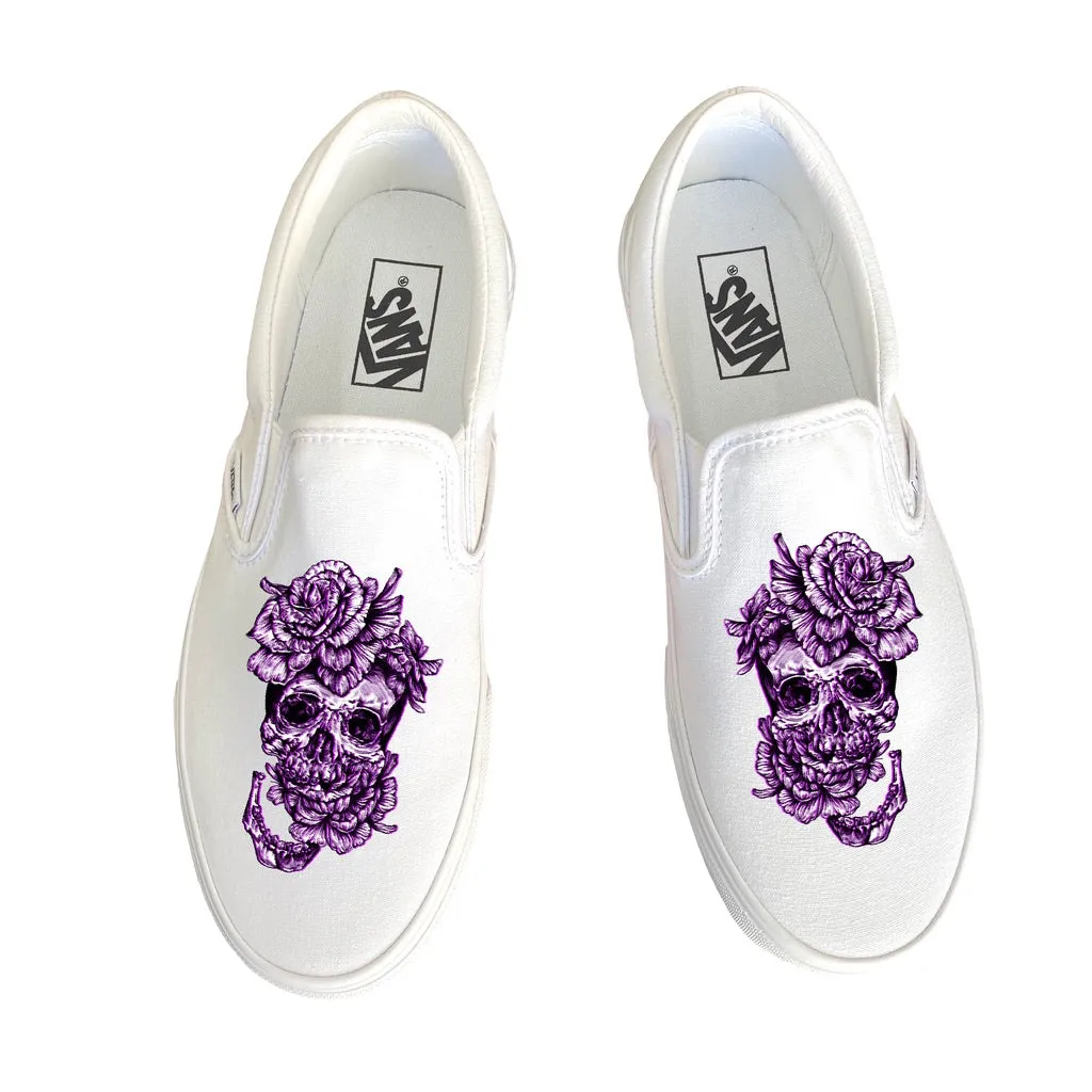 Purple Flower Skull Slip Ons