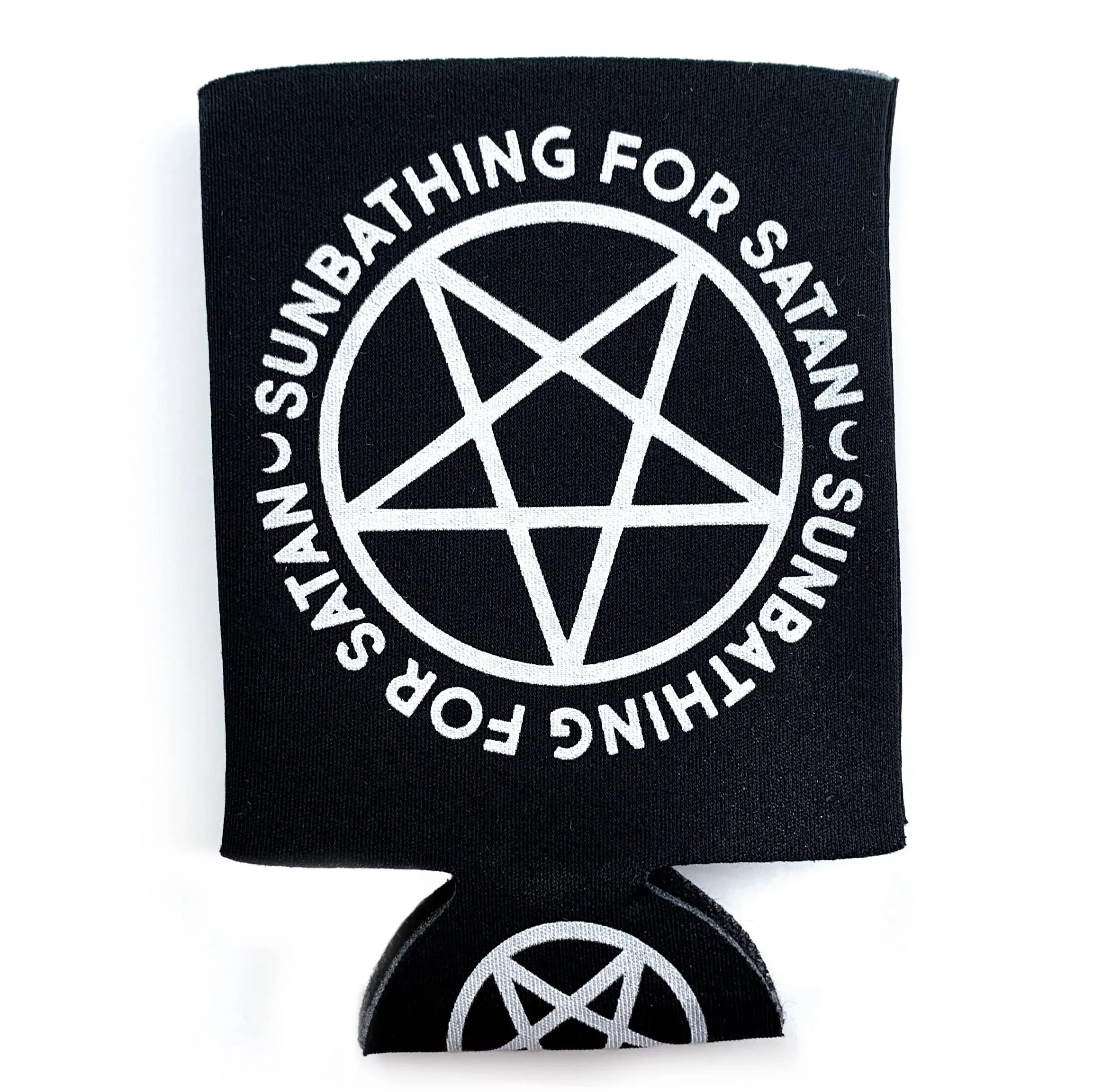 "Sunbathing For Satan" Pentagram Black Neoprene Can Holder (Krystan Saint Cat)