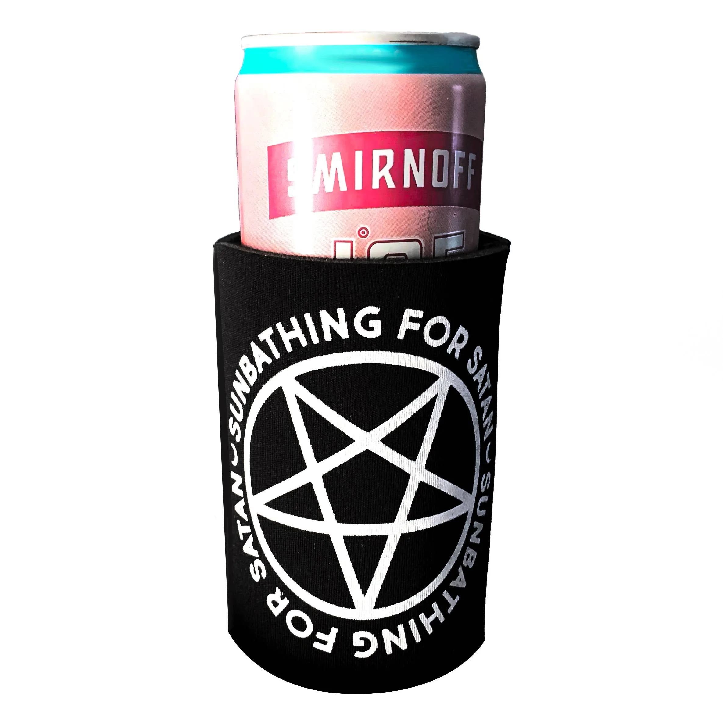 "Sunbathing For Satan" Pentagram Black Neoprene Can Holder (Krystan Saint Cat)