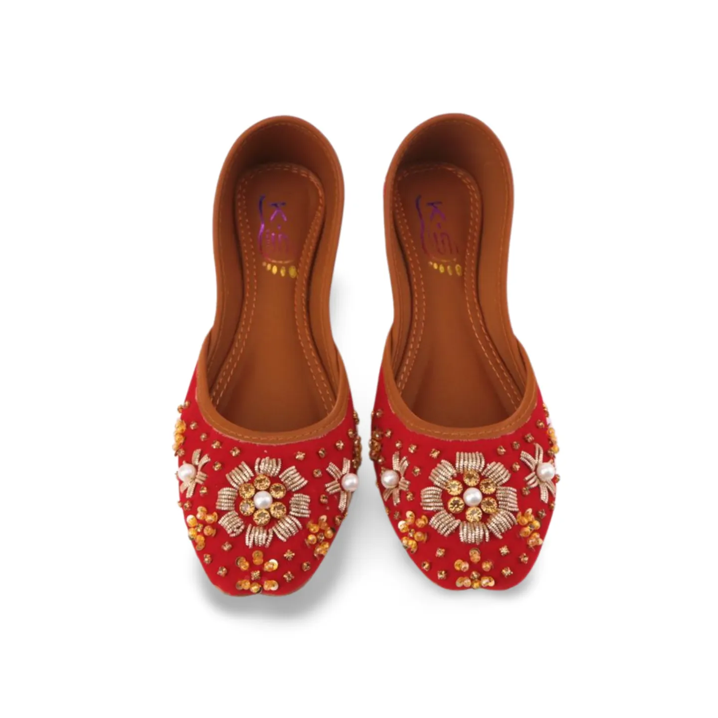 Red Velvet Embroidered Khussa Shoes For Women - 07Khu