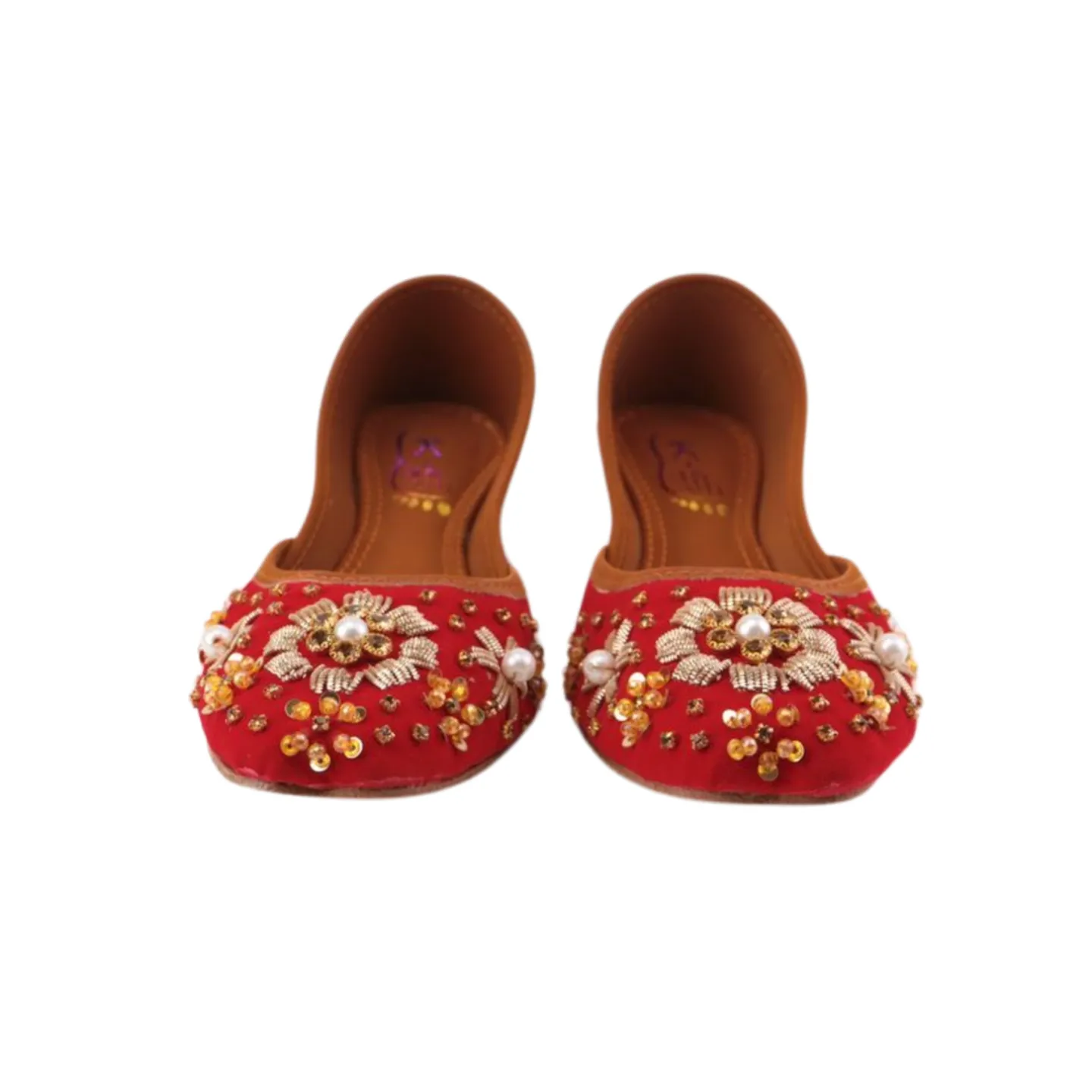 Red Velvet Embroidered Khussa Shoes For Women - 07Khu