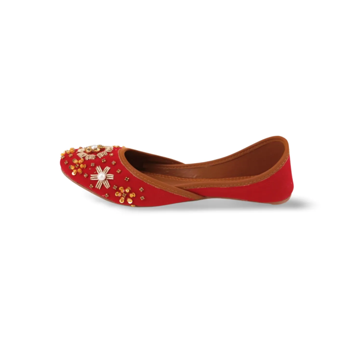 Red Velvet Embroidered Khussa Shoes For Women - 07Khu