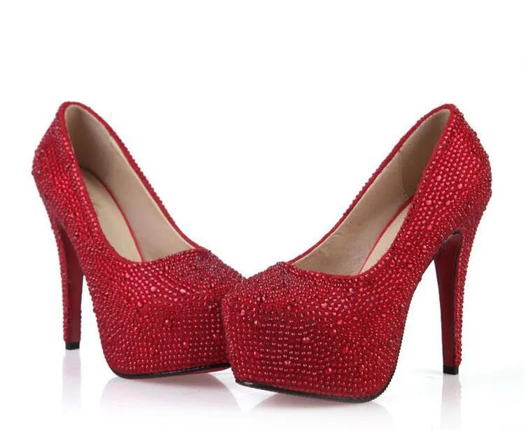 Rhinestone High Heels Platform Shoes Women Pumps Party Wedding Shoes, S034