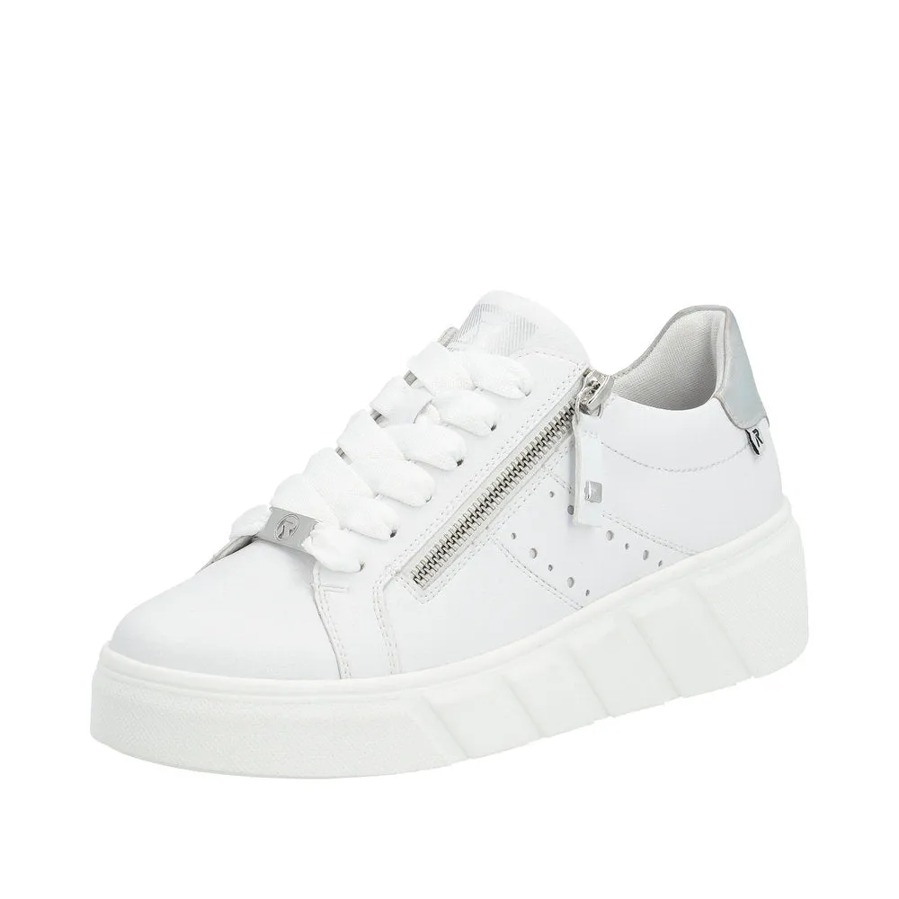 Rieker W0505-80 Carla Ladies White Leather Zip & Lace Trainers