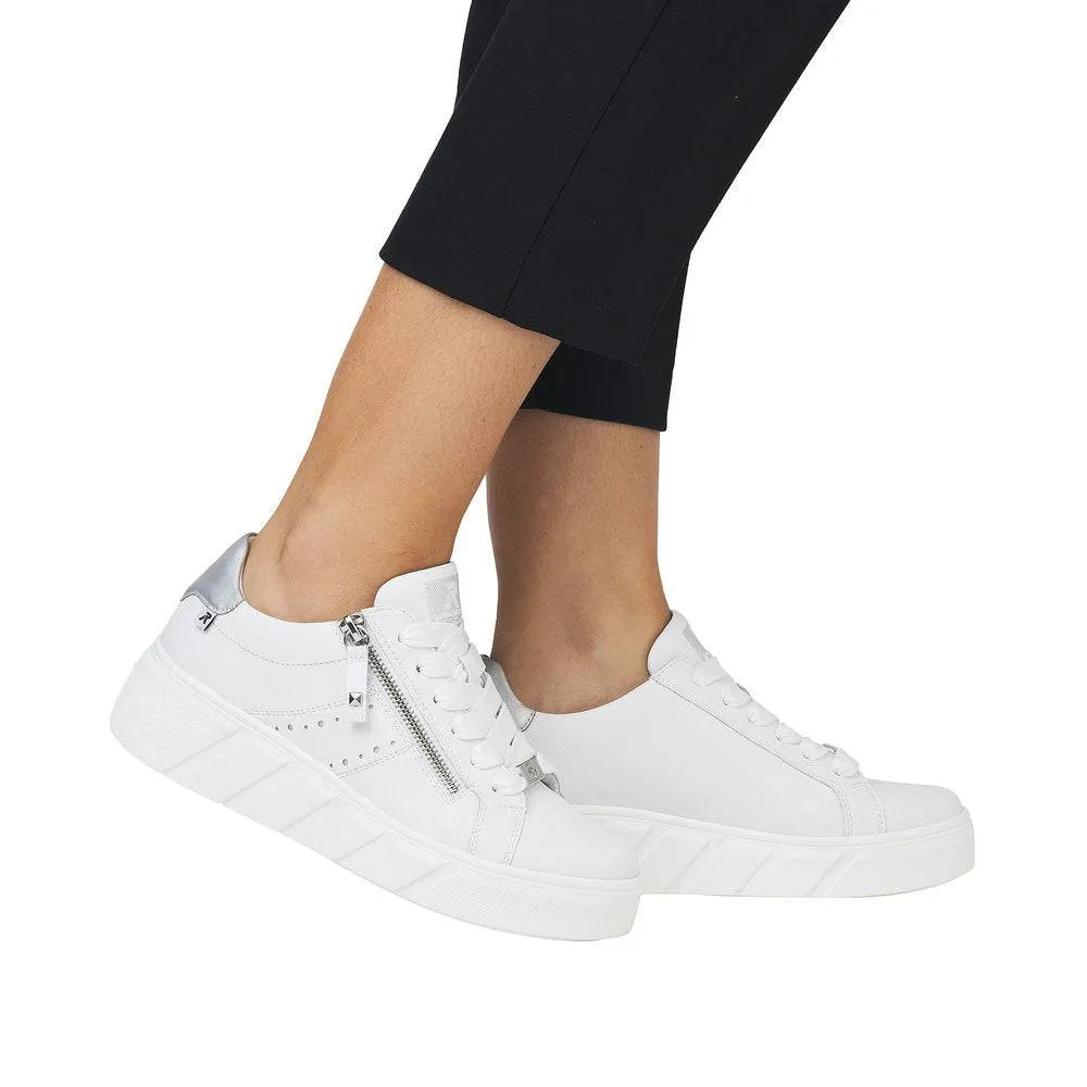 Rieker W0505-80 Carla Ladies White Leather Zip & Lace Trainers