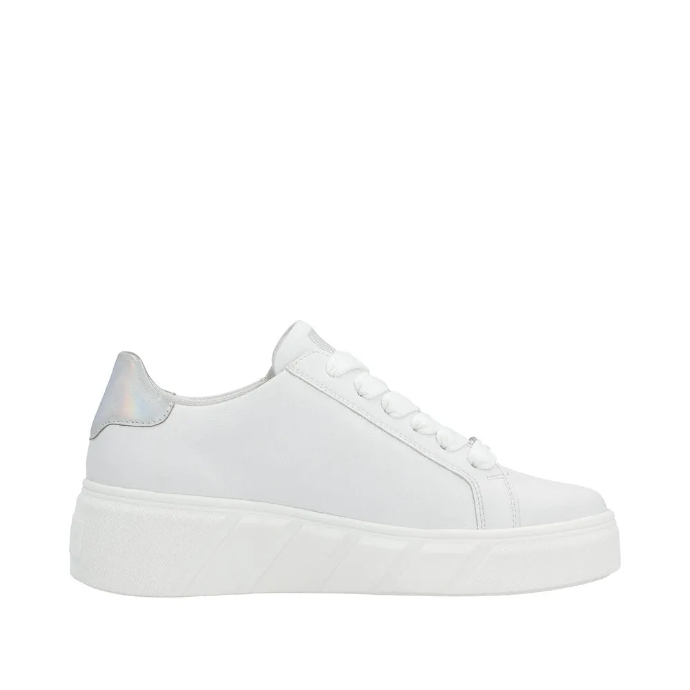 Rieker W0505-80 Carla Ladies White Leather Zip & Lace Trainers