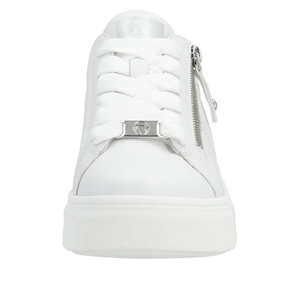 Rieker W0505-80 Carla Ladies White Leather Zip & Lace Trainers