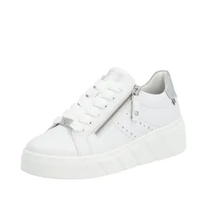 Rieker W0505-80 Carla Ladies White Leather Zip & Lace Trainers