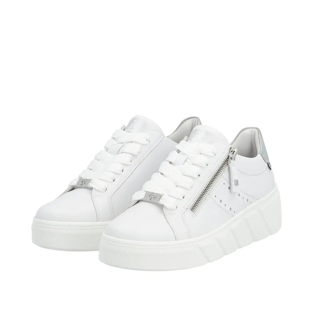 Rieker W0505-80 Carla Ladies White Leather Zip & Lace Trainers