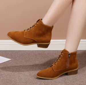 SH326 - Suede Pointed Toe Lace-Up Boots