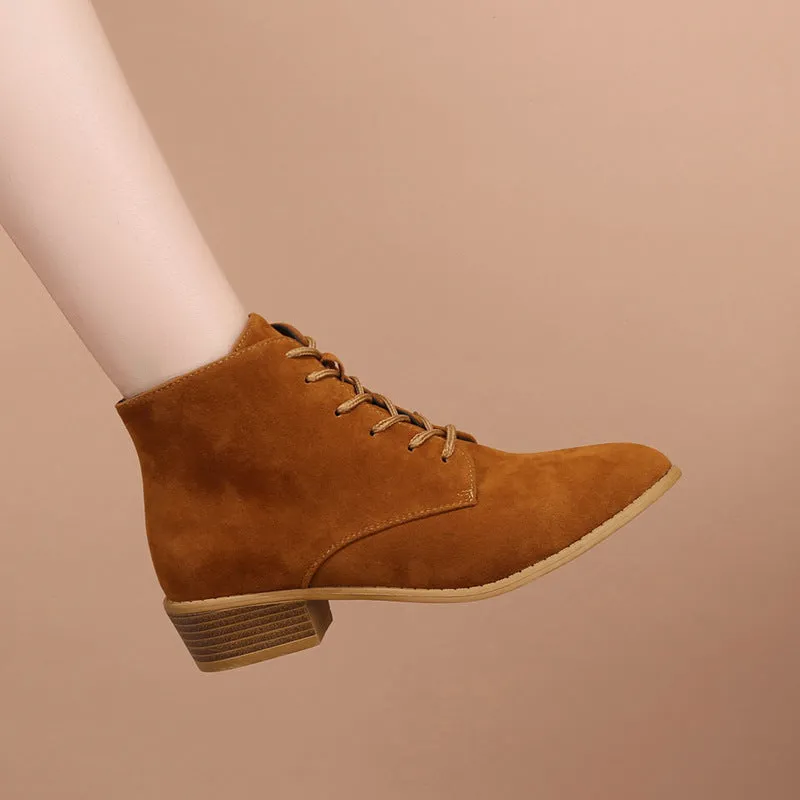 SH326 - Suede Pointed Toe Lace-Up Boots