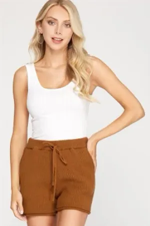 Sophie Ribbed Knit Sweater Shorts - Cinnamon