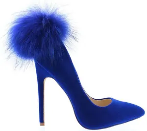 STRIKING FUR POM NAVY PUMP