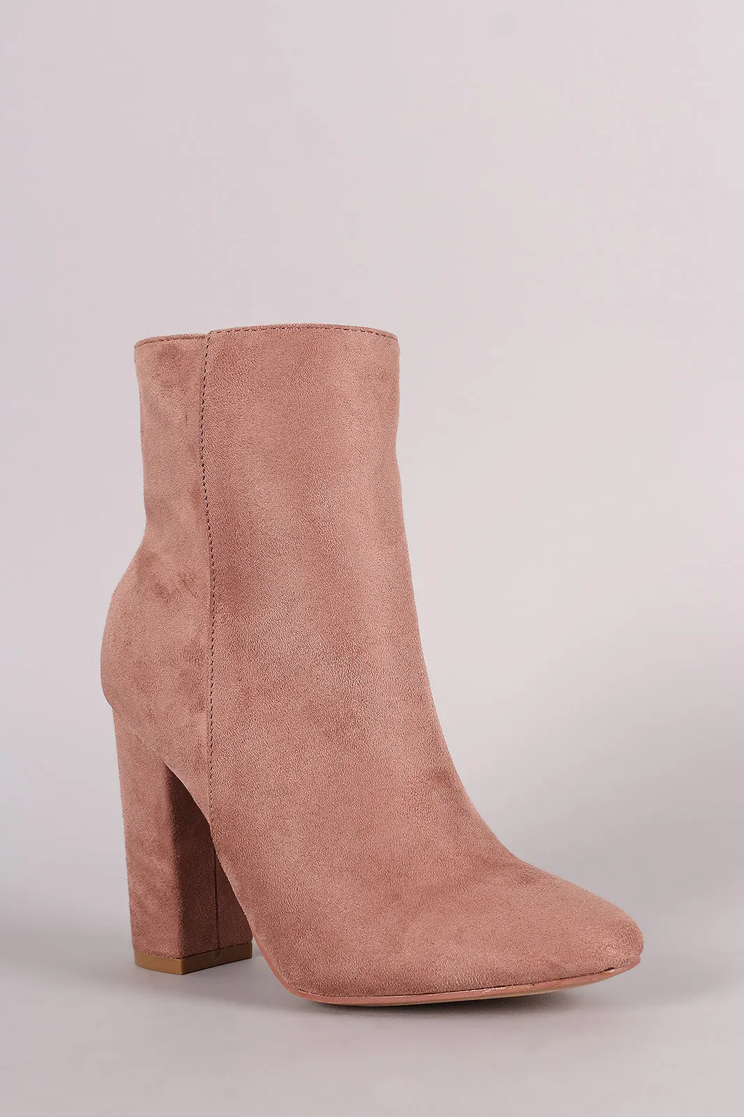 Suede Almond Toe Chunky Heel Ankle Boots