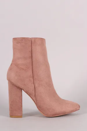 Suede Almond Toe Chunky Heel Ankle Boots