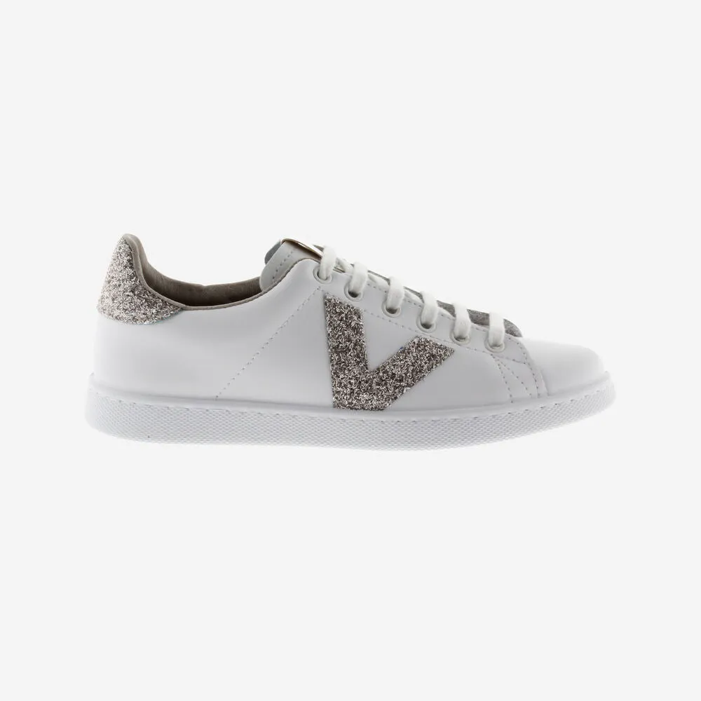 Tenis Leather & Glitter Swirls Nude Trainers