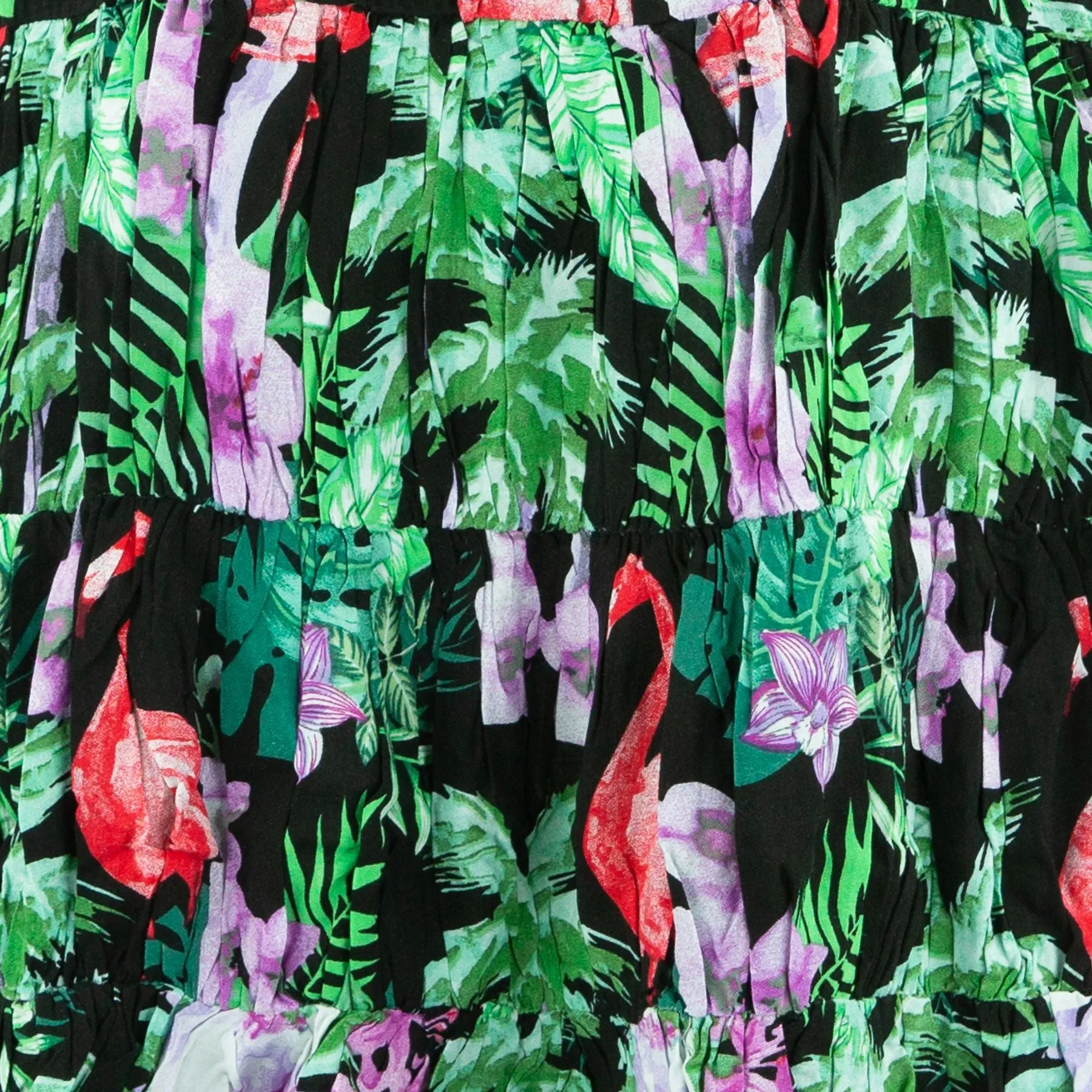 Tier Drop Summer Dress - Monstera Flamingos Rayon