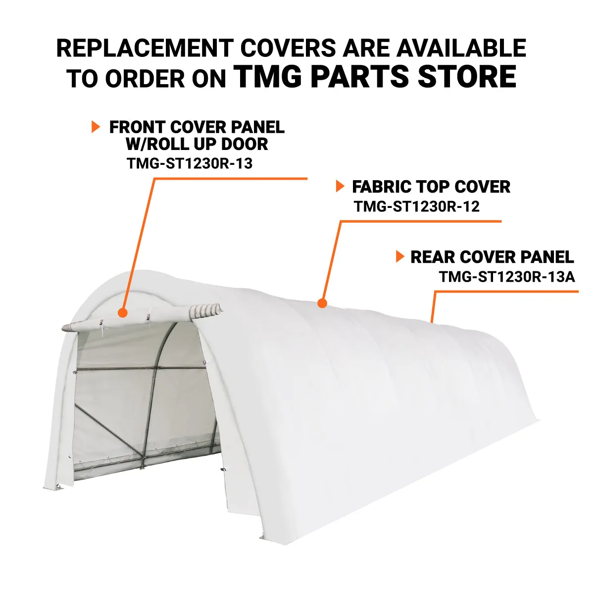 TMG Industrial 12’ x 30’ Car Shelter w/Rounded Roof & Heavy-Duty 11 OZ PE Fabric Cover, Galvanized Steel Frame, Fabric front roll-up door, TMG-ST1230R