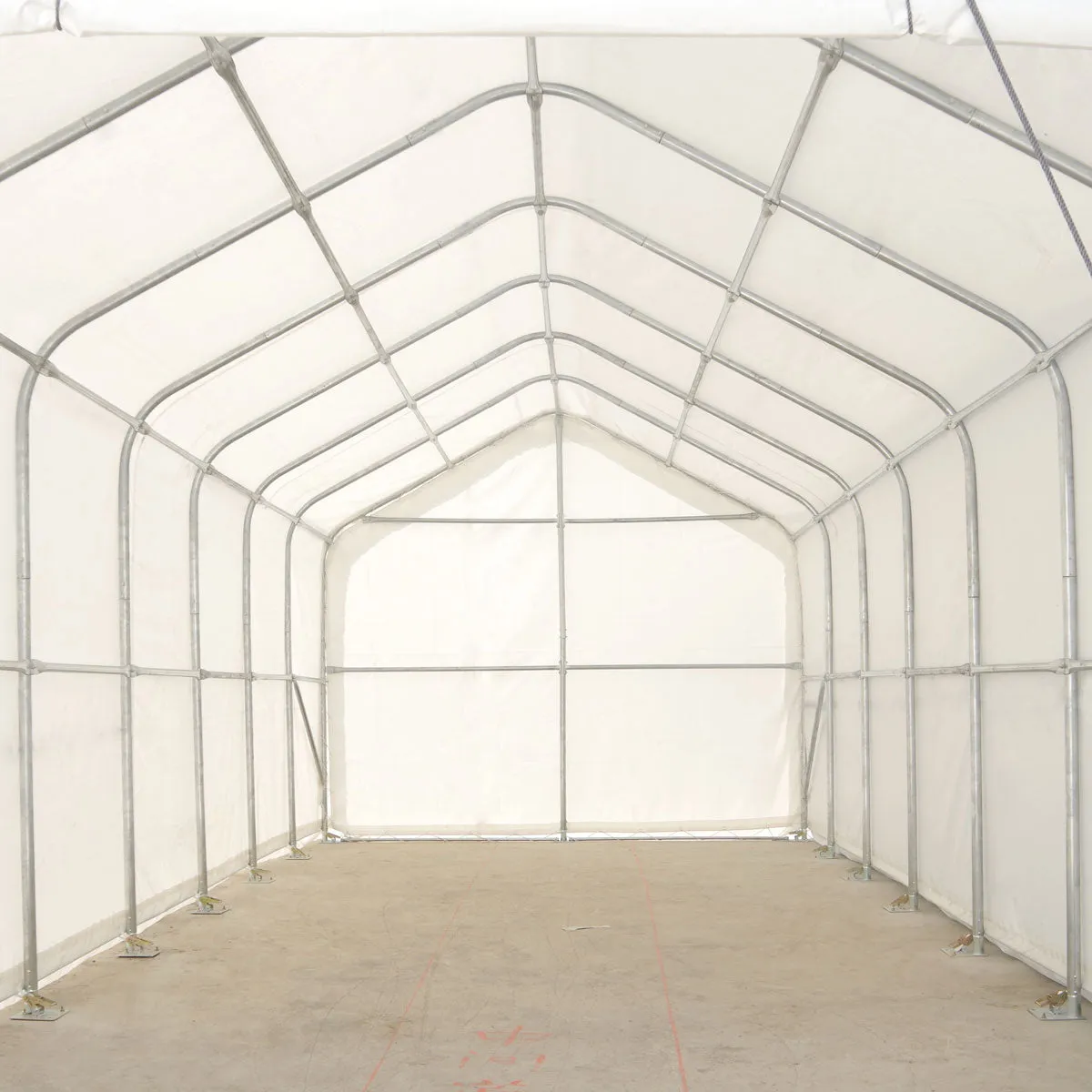 TMG Industrial 15’ x 35’ RV/Motorhome Storage Shelter, 17 oz PVC Fabric Cover, Front Roll-Up Door, Enclosed Rear Wall, 3-Layer Galvanized Steel Frame, 10’ Straight Sidewalls, TMG-ST1535