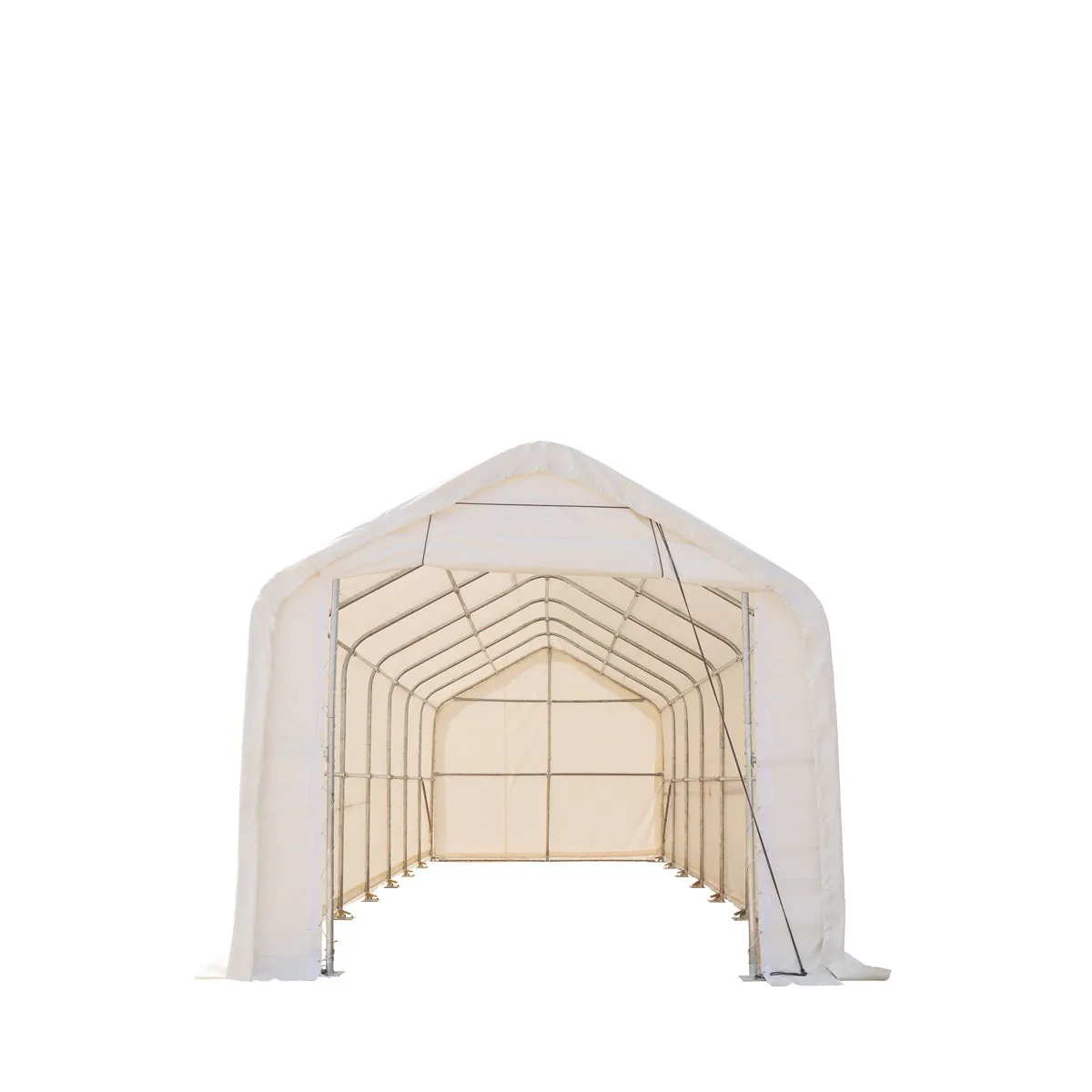 TMG Industrial 15’ x 35’ RV/Motorhome Storage Shelter, 17 oz PVC Fabric Cover, Front Roll-Up Door, Enclosed Rear Wall, 3-Layer Galvanized Steel Frame, 10’ Straight Sidewalls, TMG-ST1535